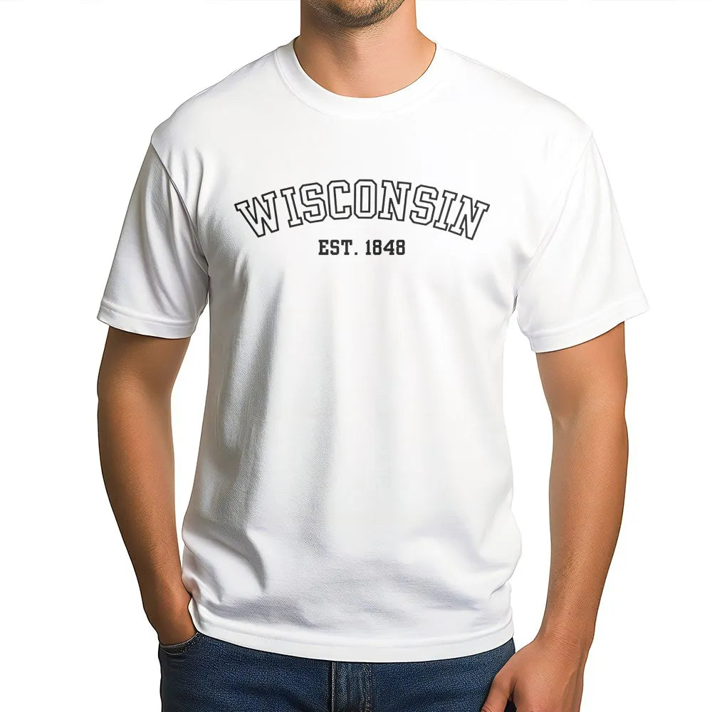 Wisconsin T-Shirt | Vintage Est 1848 College Graphic | Soft Cotton Tee | Midwest Pride Unisex Gift