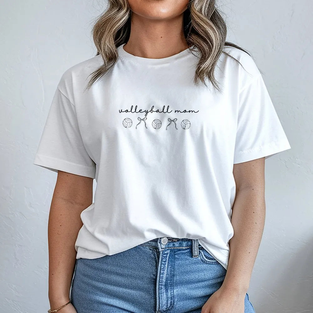 Volleyball Mom T-Shirt | Cute Volleyball Bow Graphic Sweatshirt | Soft Cotton Blend | Gift for Sports Mom